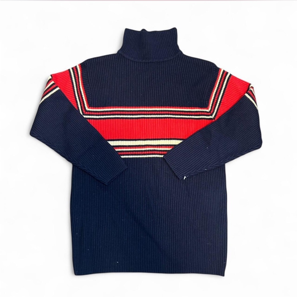 Classic Turtleneck Sweater in Navy and Red - Picture 1 of 4
